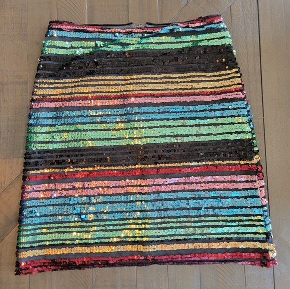 Anthropolgie Womens Moulinette Soeurs Multi Color Sequined Stripped Skirt Size 4 - Picture 6 of 8